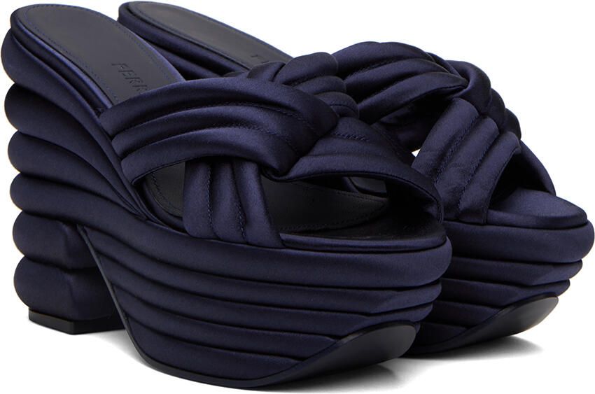 Ferragamo Navy Sculptural Heeled Sandals - Picture 2