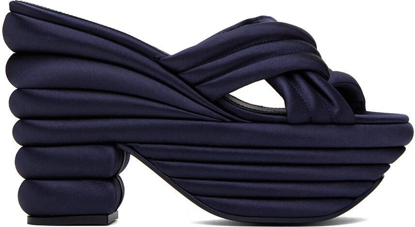 Ferragamo Navy Sculptural Heeled Sandals - Picture 5