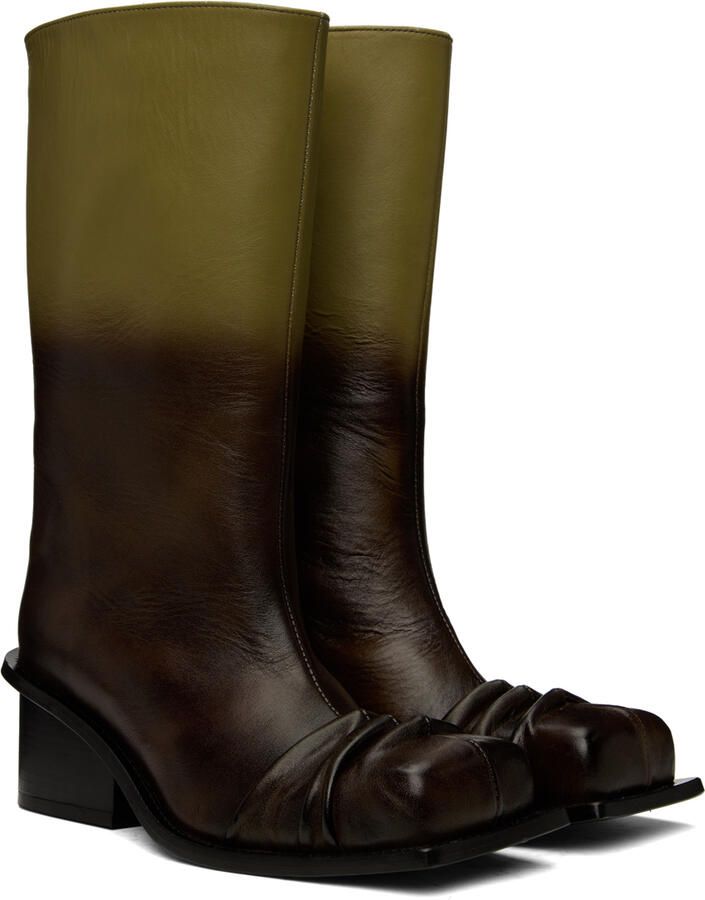 FIDAN NOVRUZOVA Green & Brown Gathered Boots