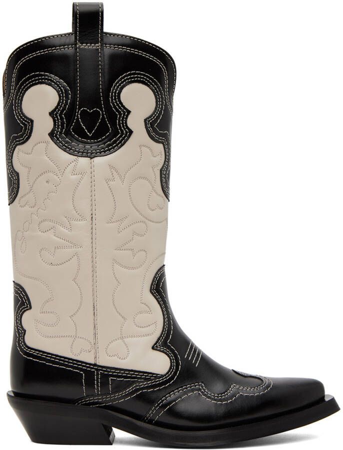 GANNI Black & Off-White Western Boots - Picture 5