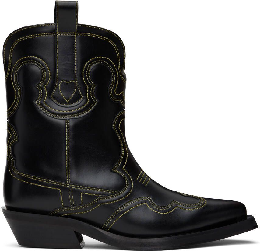 GANNI Black & Yellow Western Boots - Picture 5