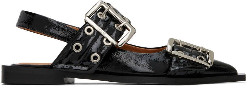 GANNI Black Buckle Ballerina Slippers - Picture 4