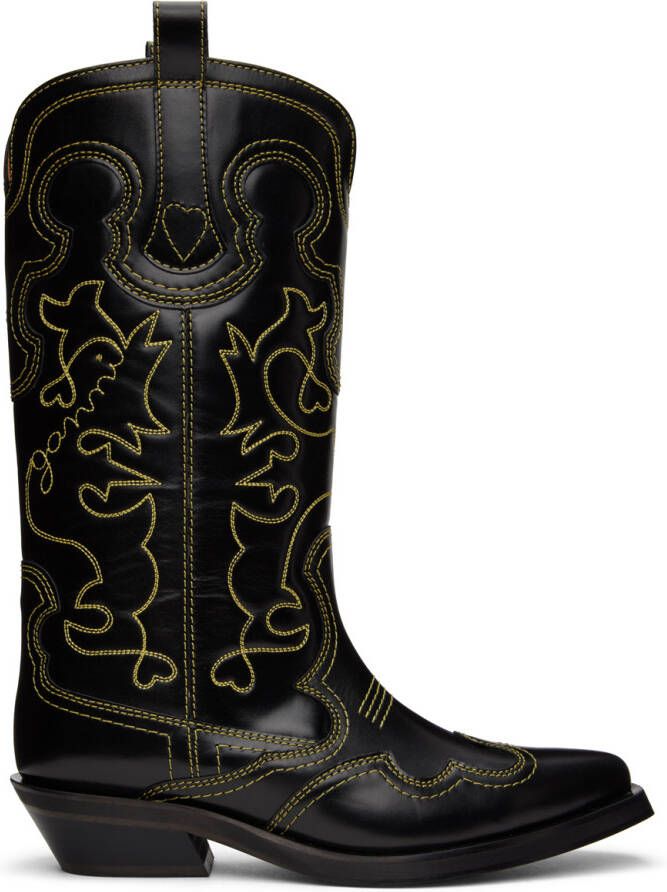 GANNI Black Embroidered Western Boots - Picture 2