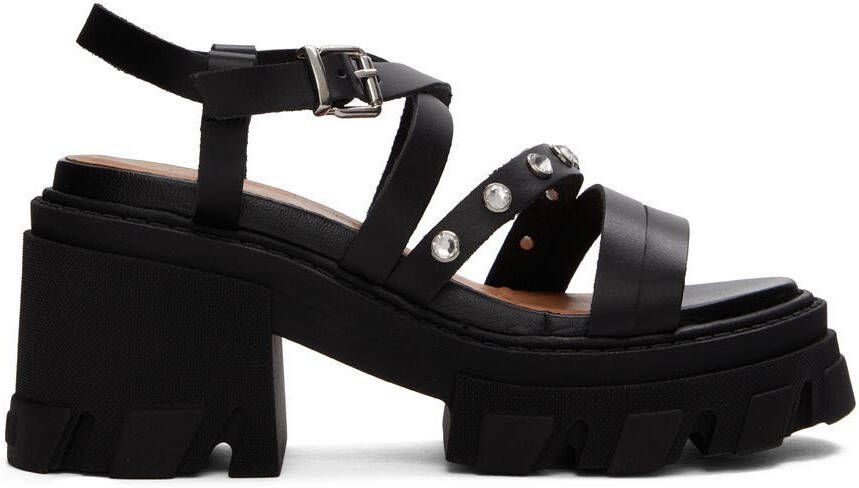 GANNI Black Leather Heeled Sandals - Picture 5