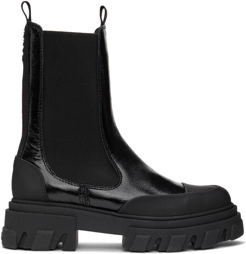 GANNI Black Naplack Chunky Chelsea Boots - Picture 4