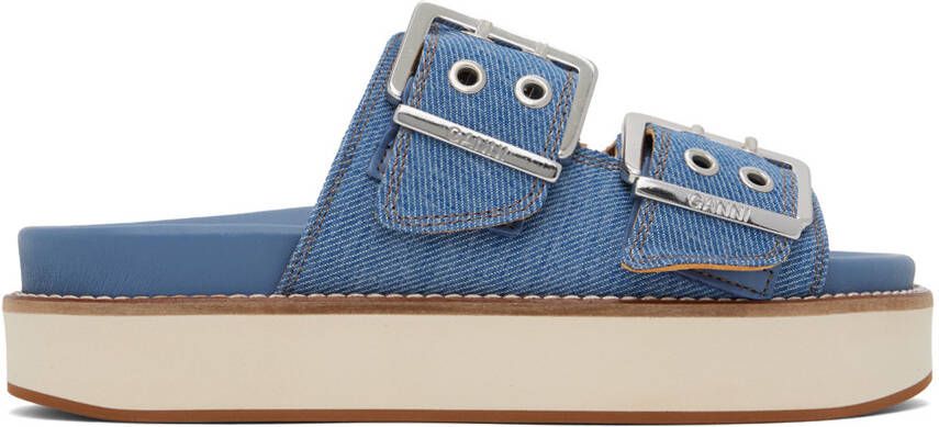GANNI Blue Wide Chunky Sandals - Picture 5