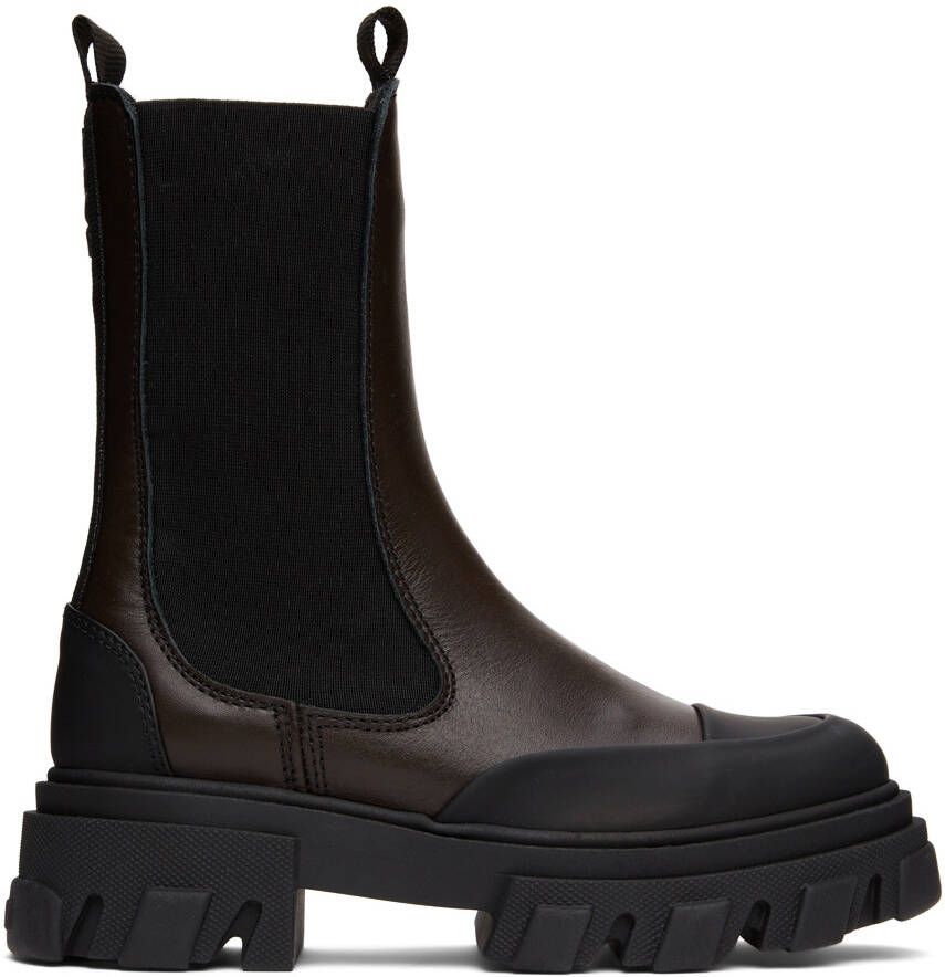 GANNI Brown Calfskin Chunky Chelsea Boots - Picture 5