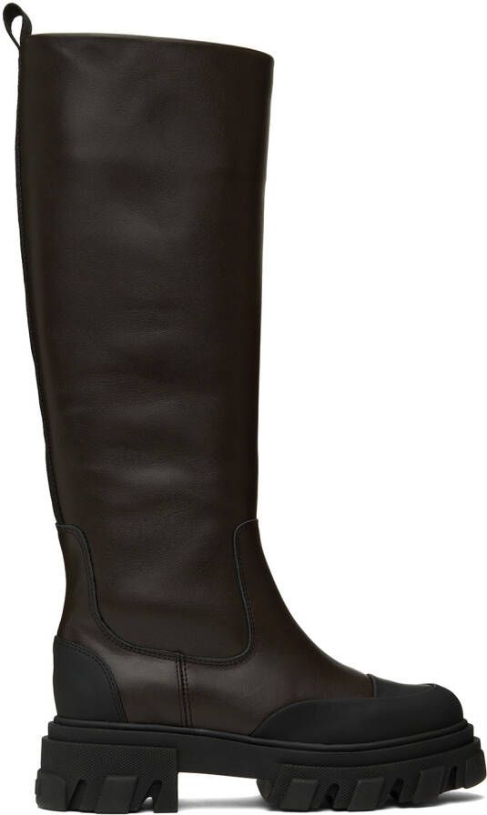 GANNI Brown Cleated Tubular Tall Boots