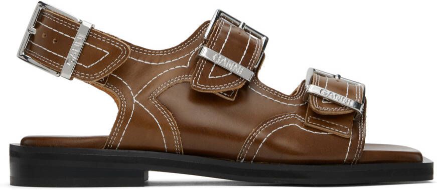 GANNI Brown Embroidered Western Sandals - Picture 2