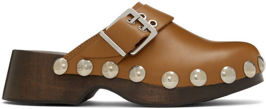 GANNI Brown Studded Clogs - Picture 5