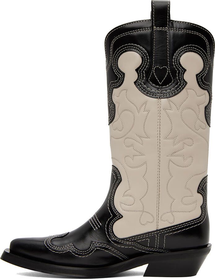 GANNI Black & Off-White Western Boots