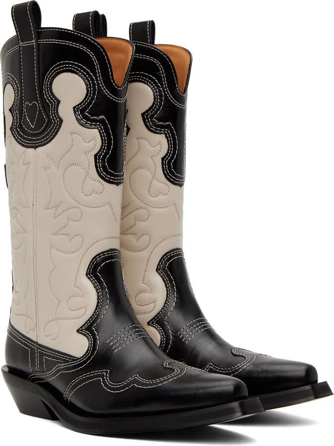 GANNI Black & Off-White Western Boots - Picture 2