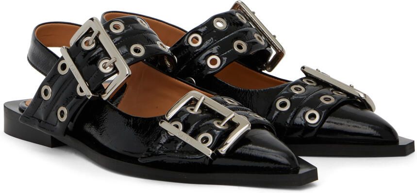 GANNI Black Buckle Ballerina Slippers - Picture 2