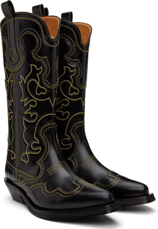 GANNI Black Embroidered Western Boots - Picture 3