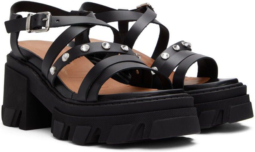 GANNI Black Leather Heeled Sandals - Picture 2