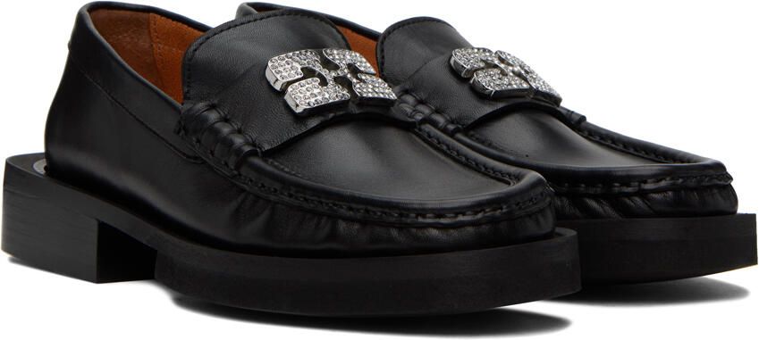 GANNI Black Rhinestone Logo Loafers - Picture 2