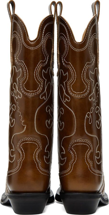 GANNI Brown Embroidered Western Boots - Picture 3