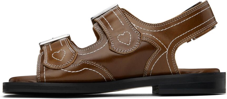GANNI Brown Embroidered Western Sandals - Picture 3