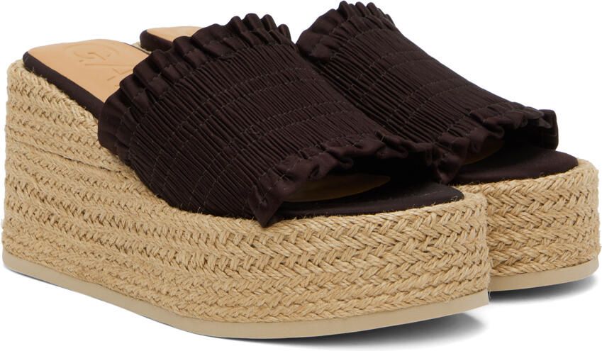 GANNI Brown Smock Espadrille Wedge Sandals - Picture 2