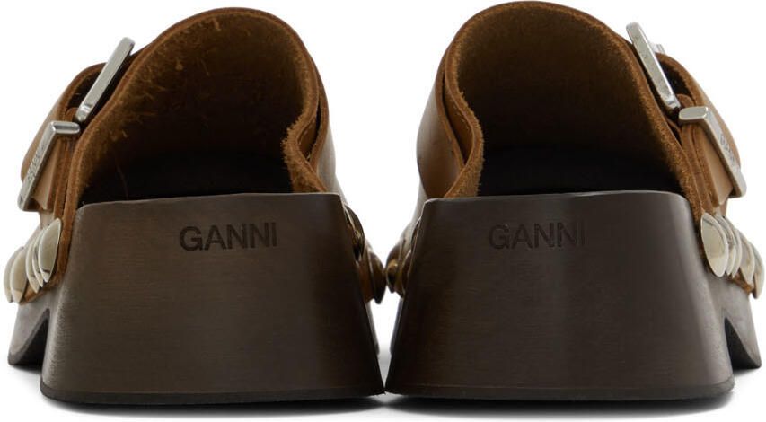 GANNI Brown Studded Clogs