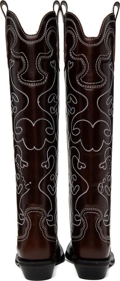 GANNI Burgundy Embroidered Western Boots - Picture 3