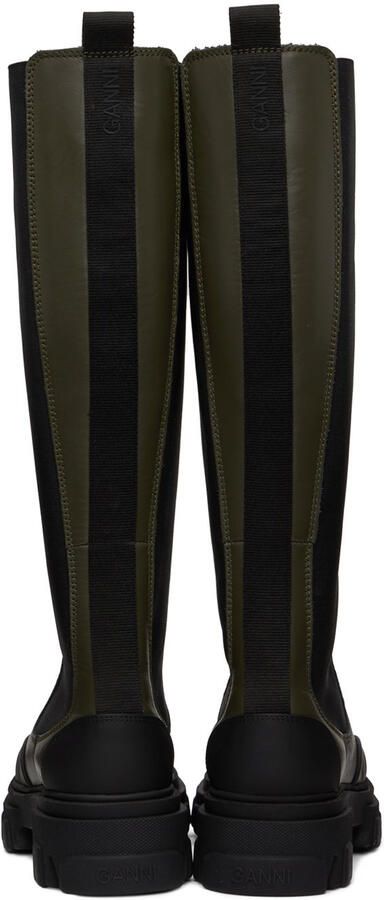 GANNI Khaki & Black Cleated High Chelsea Boots - Picture 5