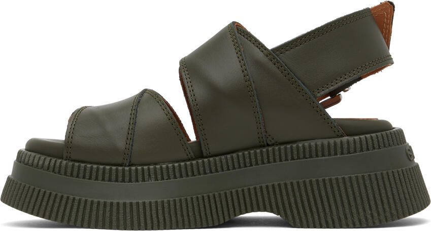 GANNI Khaki Platform Sandals - Picture 3