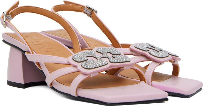 GANNI Pink Butterfly Strass Heeled Sandals - Picture 2