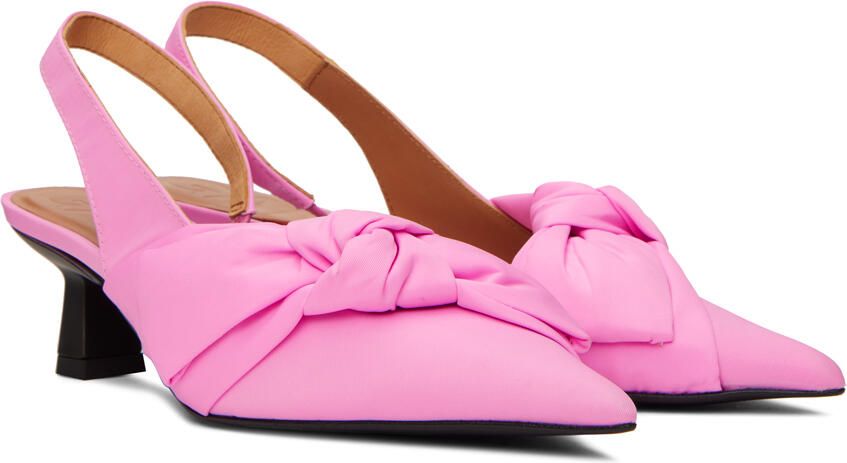 GANNI Pink Soft Bow Slingback Heels - Picture 2