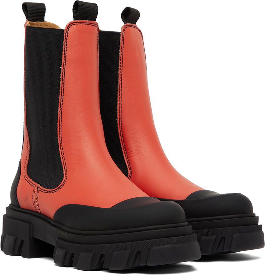 GANNI Red Chelsea Ankle Boots