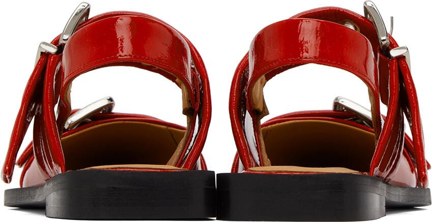 GANNI Red Wide Welt Buckle Loafers