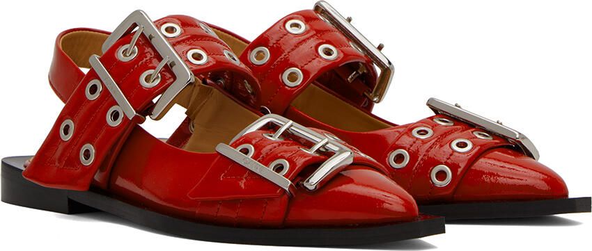 GANNI Red Wide Welt Buckle Loafers - Picture 2