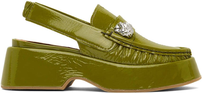 GANNI Green Retro Slingback Platform Loafers - Picture 5