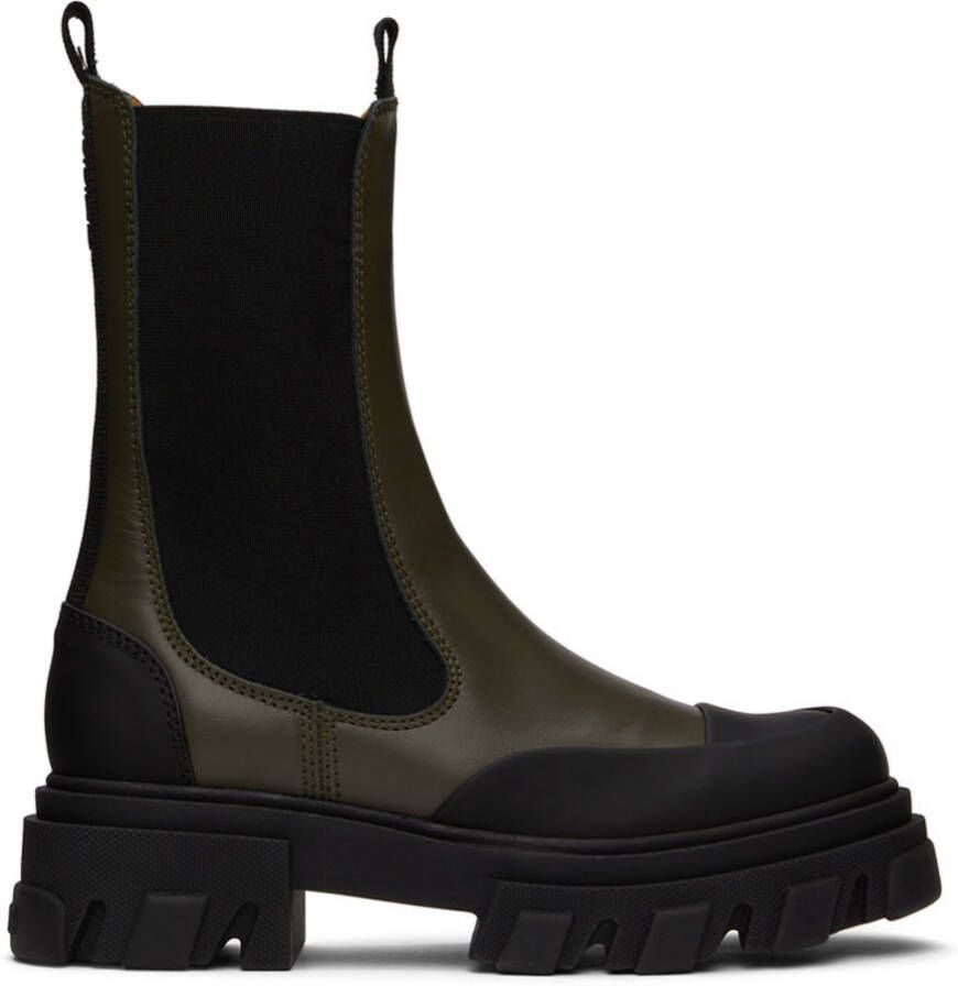 GANNI Khaki Cleated Mid Chelsea Boots - Picture 7