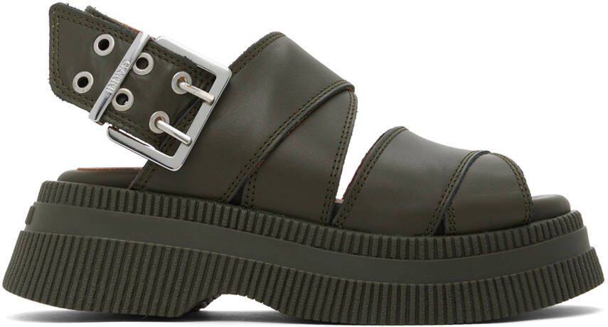 GANNI Khaki Platform Sandals - Picture 5