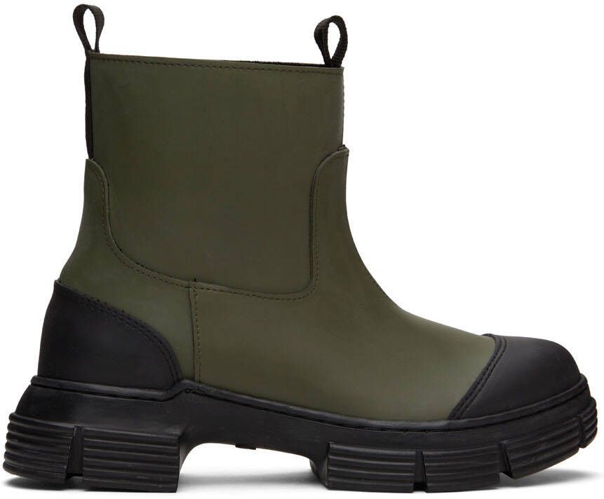GANNI Khaki Rubber Ankle Boots - Picture 4