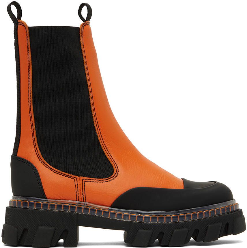 GANNI Orange Cleated Chelsea Boots - Picture 5