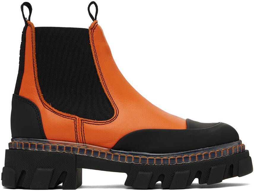 GANNI Orange Cleated Low Chelsea Boots - Picture 5