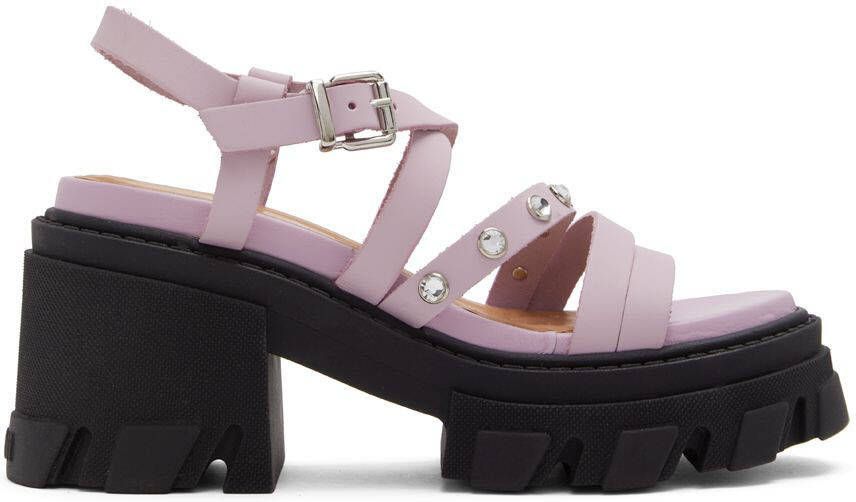 GANNI Pink & Black Leather Heeled Sandals - Picture 5