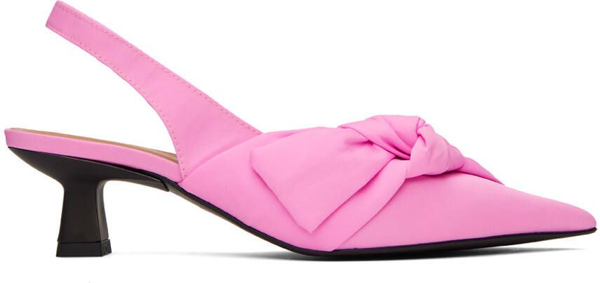 GANNI Pink Soft Bow Slingback Heels - Picture 5