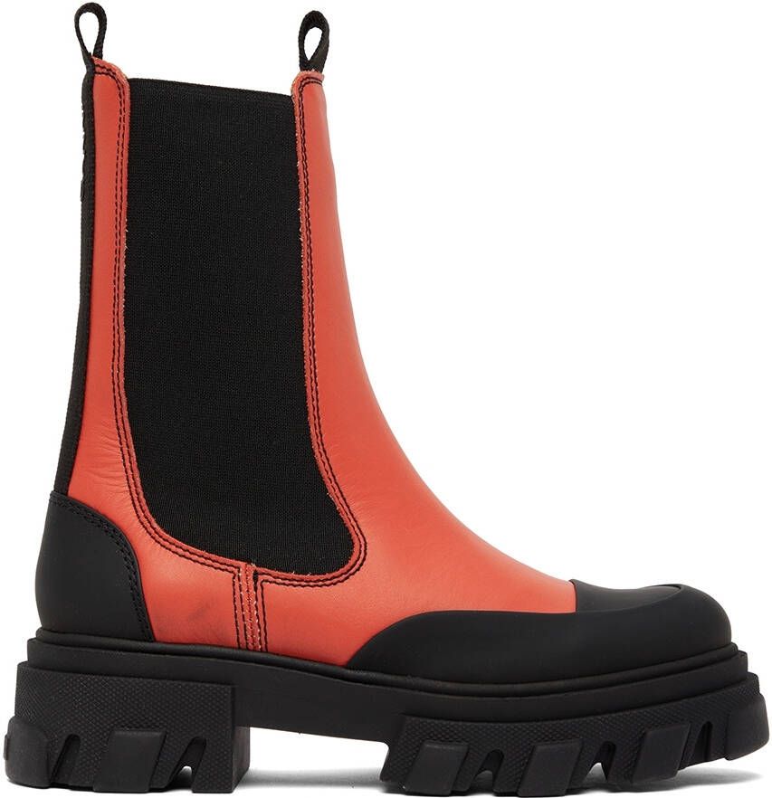 GANNI Red Chelsea Ankle Boots - Picture 5