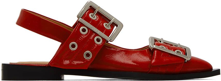 GANNI Red Wide Welt Buckle Loafers - Picture 5