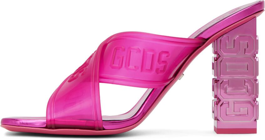 GCDS Pink Transpallic Criss-Cross Heeled Sandals - Picture 3