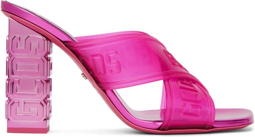 GCDS Pink Transpallic Criss-Cross Heeled Sandals - Picture 5