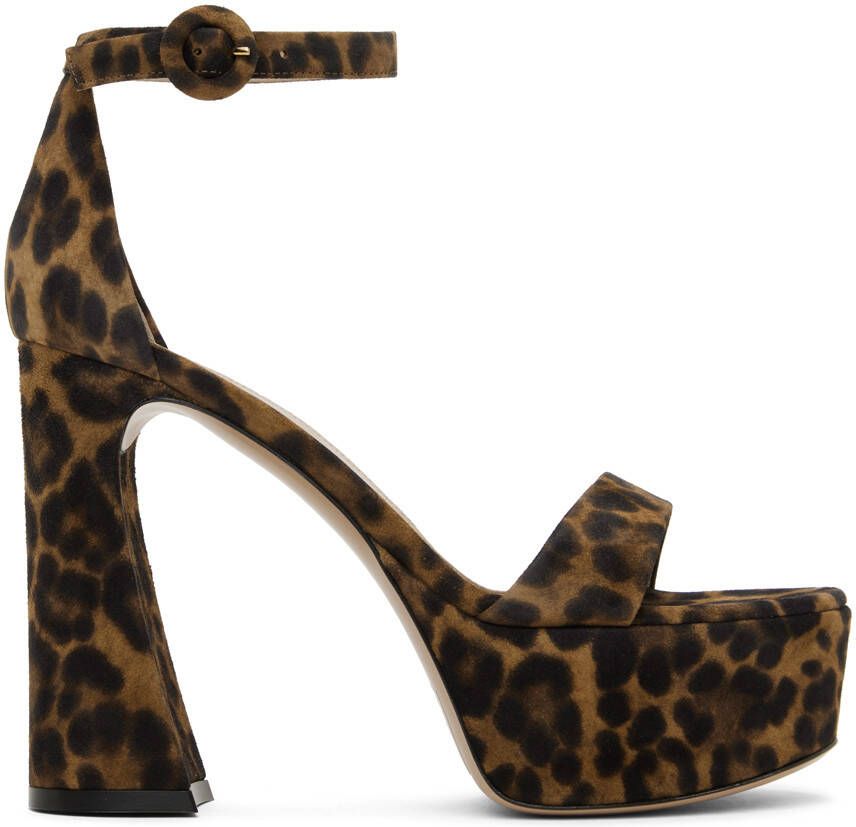 Gianvito Rossi Brown Leopard Print Heeled Sandals - Picture 5