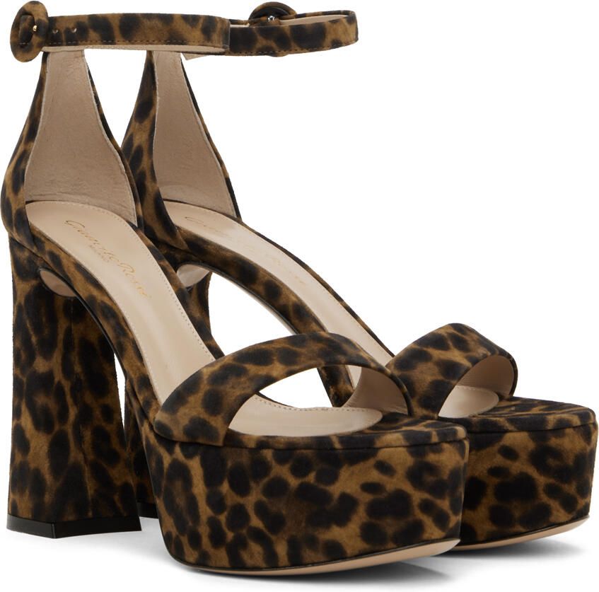 Gianvito Rossi Brown Leopard Print Heeled Sandals