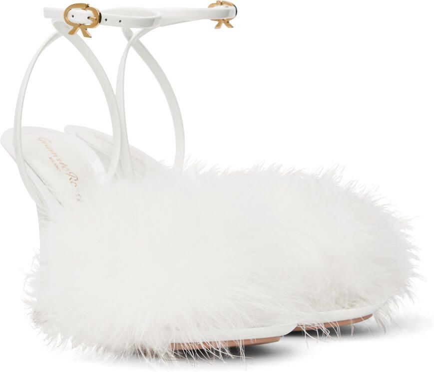 Gianvito Rossi White Spice Plume Heeled Sandals
