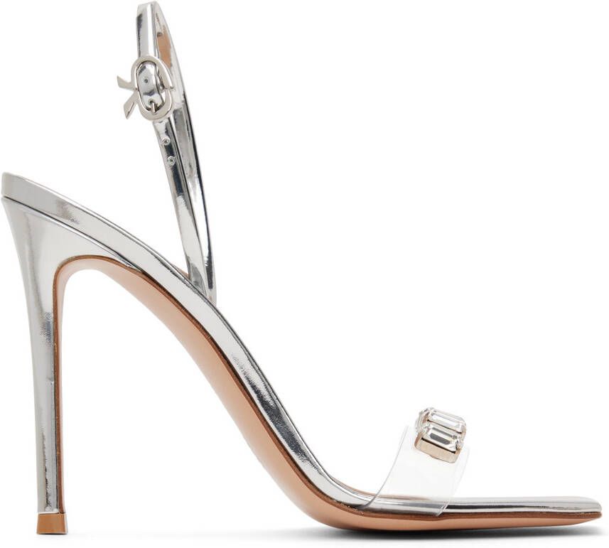 Gianvito Rossi Silver Ribbon Candy Heeled Sandals - Picture 5