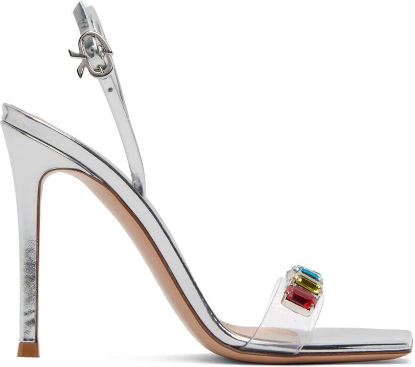 Gianvito Rossi Silver Ribbon Candy Heeled Sandals - Picture 5