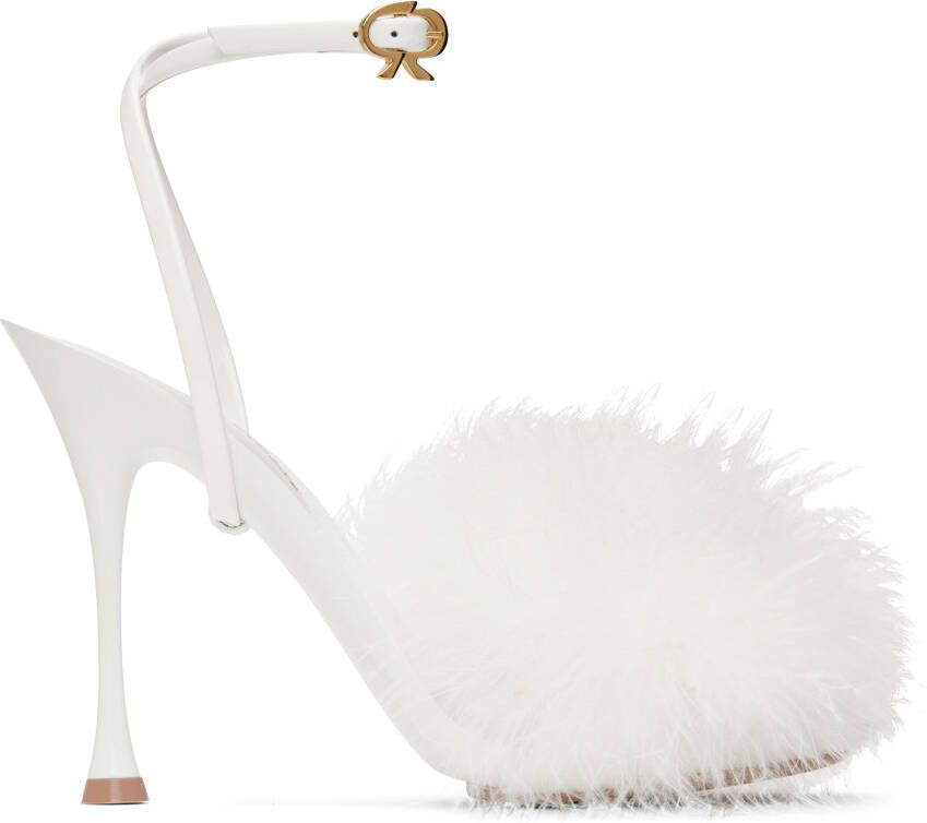 Gianvito Rossi White Spice Plume Heeled Sandals - Picture 5